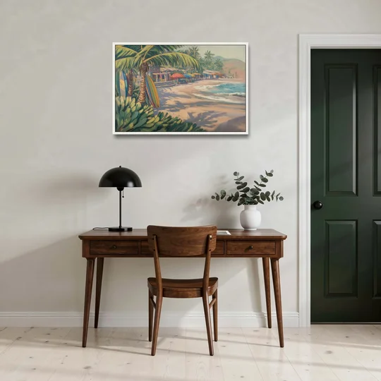 Playa Sayulita Palms - White Framed Canvas Wall Art - Office - 36x24