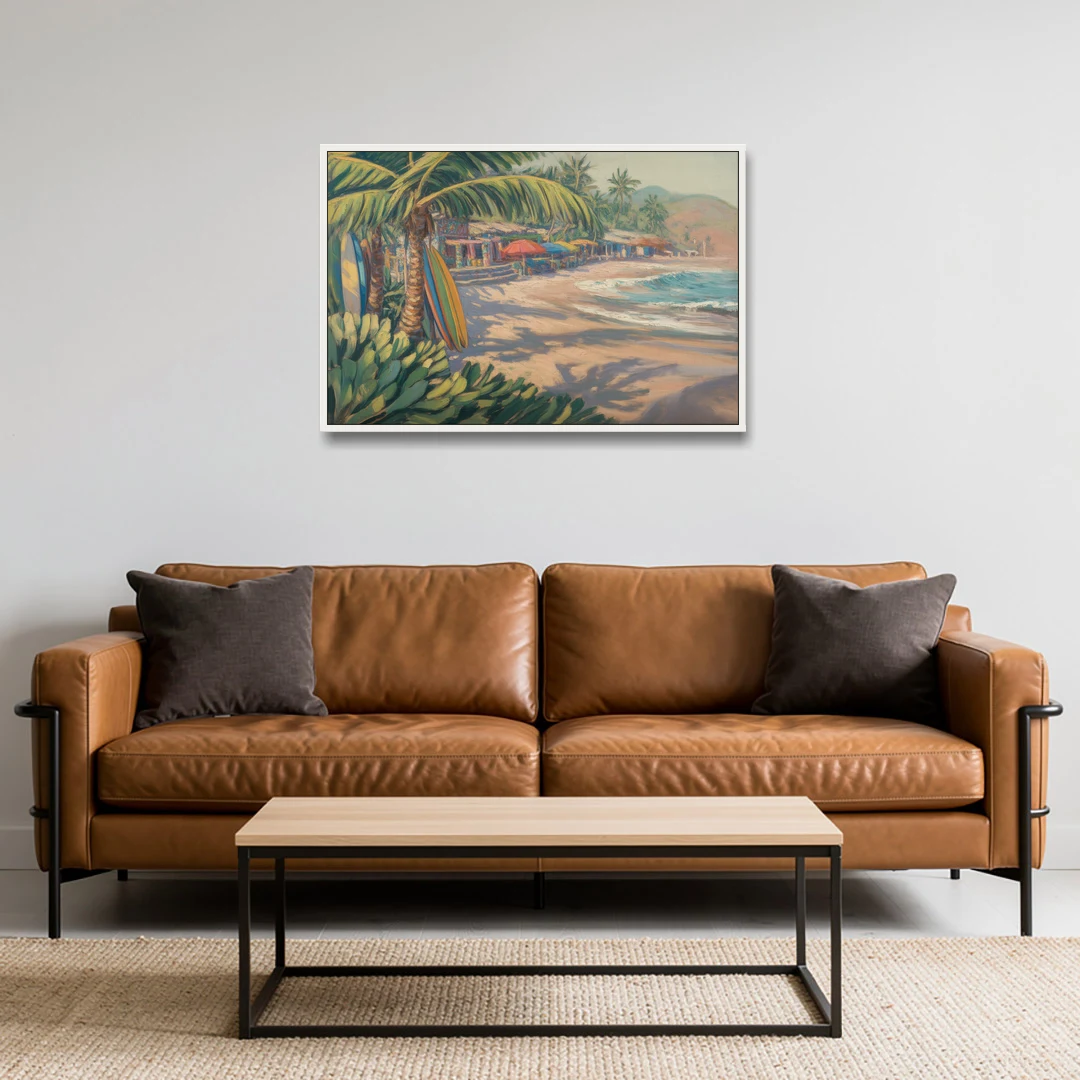 Playa Sayulita Palms - White Framed Canvas Wall Art - Sofa - 36x24