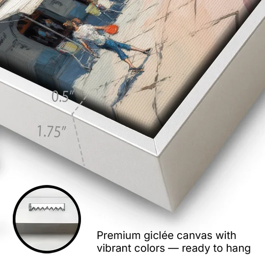 Plaza Mayor Charm - White Framed Canvas Wall Art - Gallery Wrap Corner