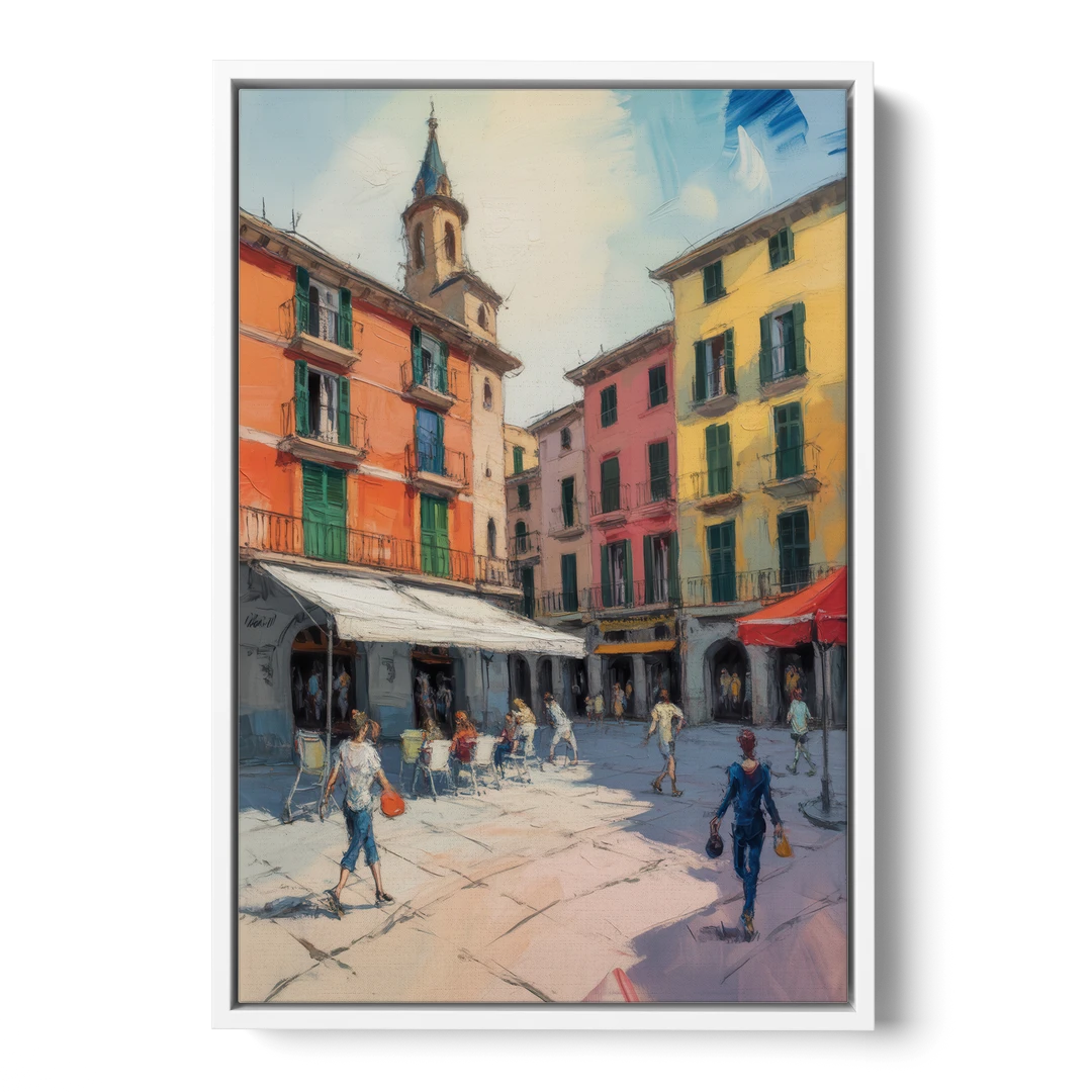 Plaza Mayor Charm - White Framed Canvas Wall Art - Front