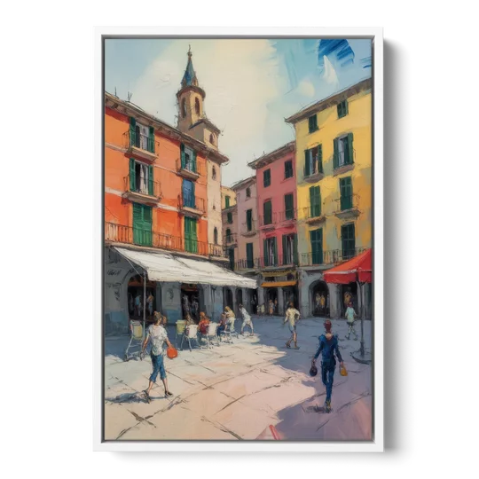 Plaza Mayor Charm - White Framed Canvas Wall Art - Front
