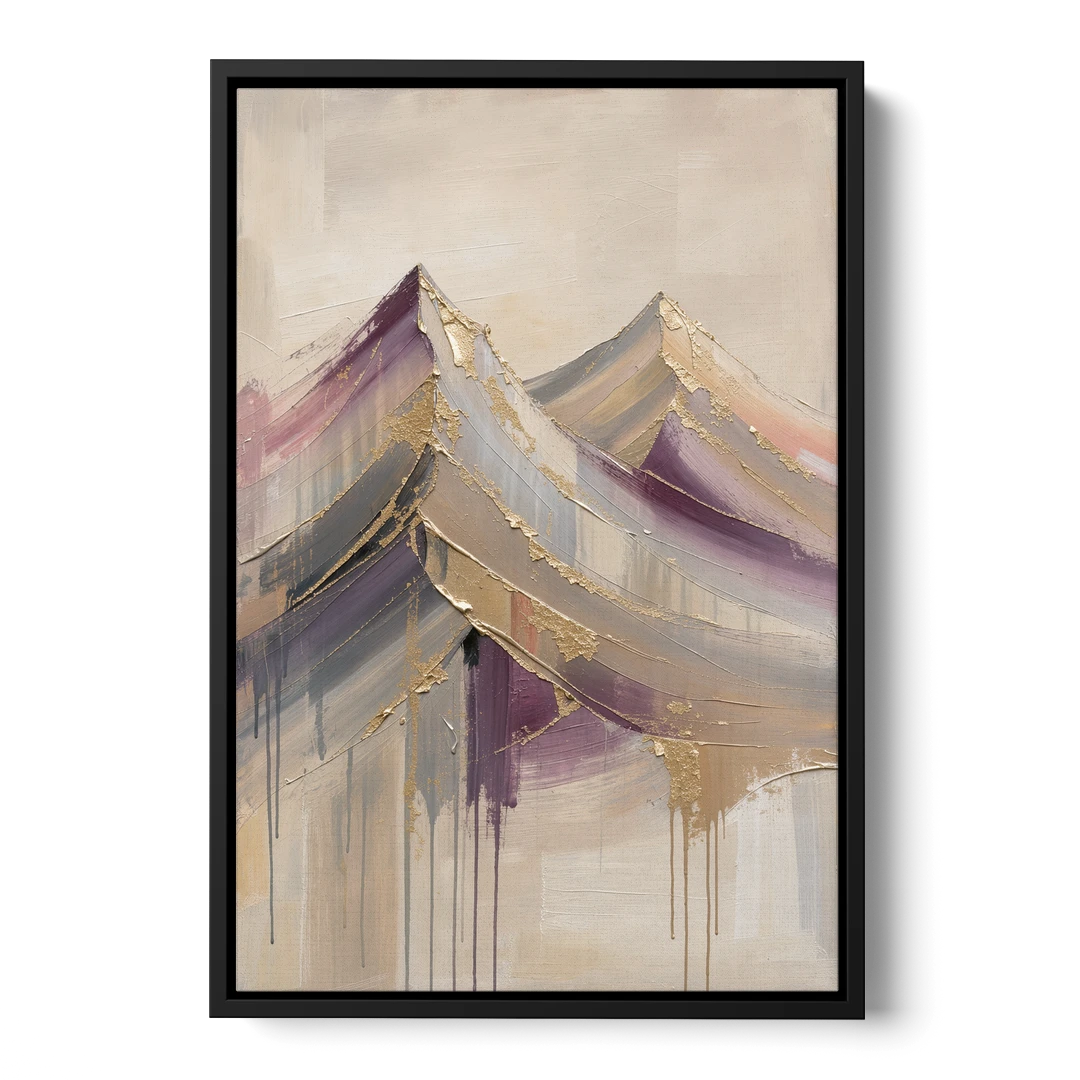 Abstract Plum and Gold Mountain Peaks - Black Framed Canvas Wall Art - Front