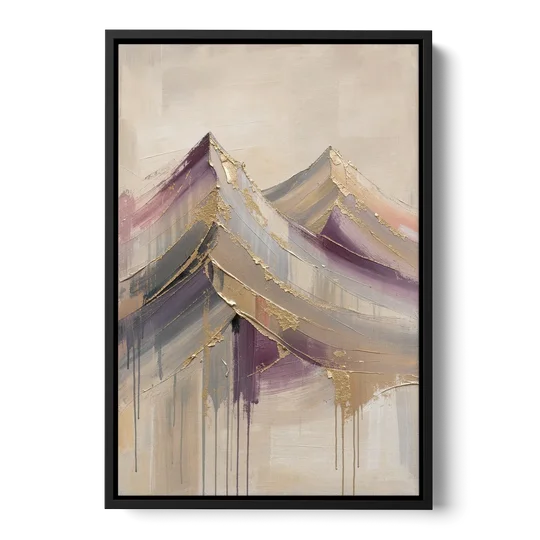 Abstract Plum and Gold Mountain Peaks - Black Framed Canvas Wall Art - Front