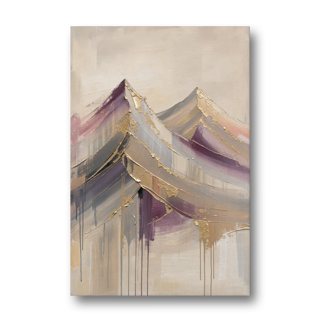 Abstract Plum and Gold Mountain Peaks - Canvas Wall Art - Front
