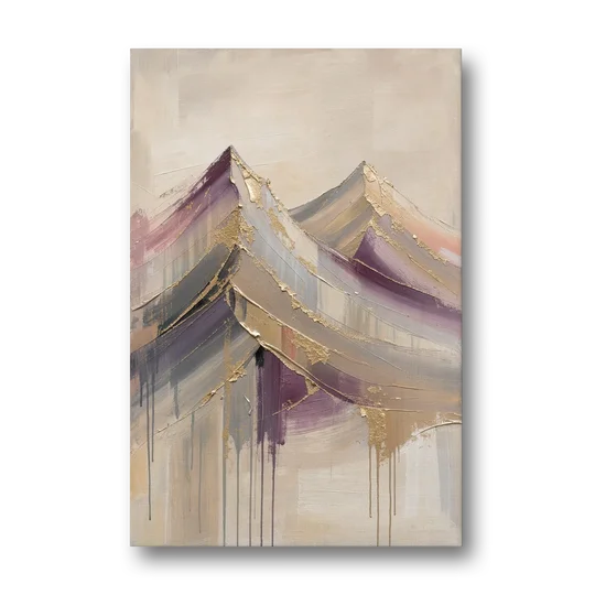 Abstract Plum and Gold Mountain Peaks - Canvas Wall Art - Front