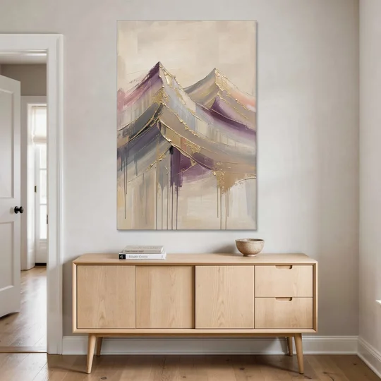 Abstract Plum and Gold Mountain Peaks - Canvas Wall Art - Coffee Table - 40x60