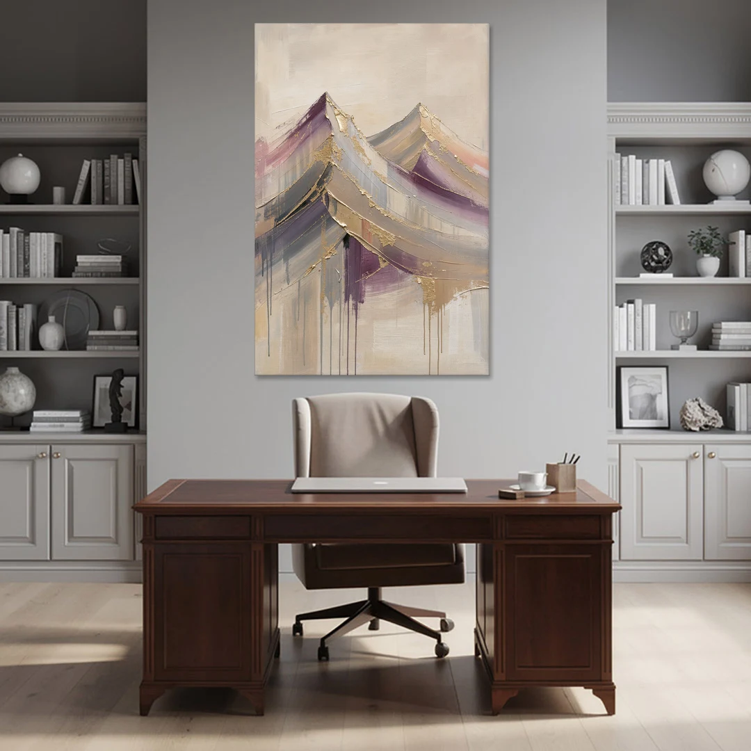 Abstract Plum and Gold Mountain Peaks - Canvas Wall Art - Office - 40x60