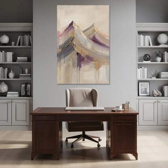 Abstract Plum and Gold Mountain Peaks - Canvas Wall Art - Office - 40x60
