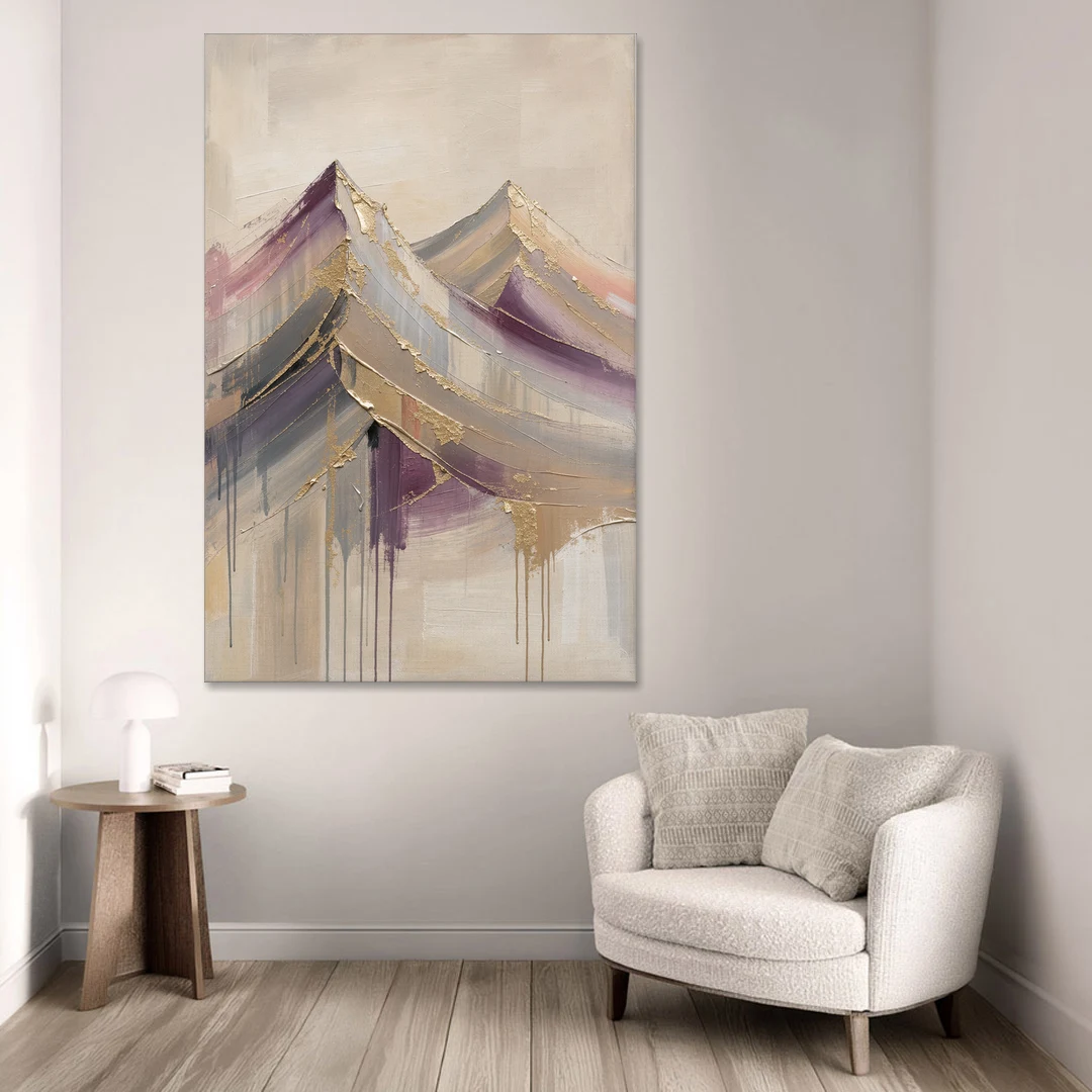 Abstract Plum and Gold Mountain Peaks - Canvas Wall Art - Sofa - 40x60