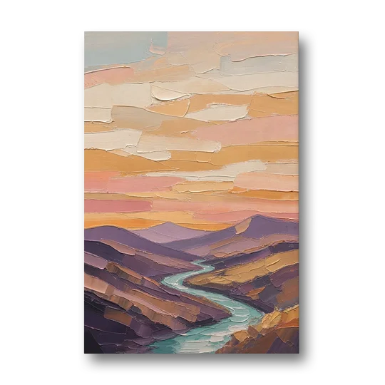 Plum Hills and Teal River at Sunset - Canvas Wall Art - Front