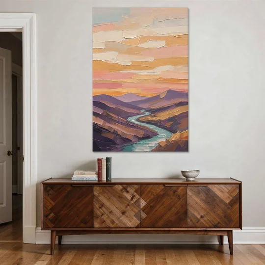 Plum Hills and Teal River at Sunset - Canvas Wall Art - Coffee Table - 40x60