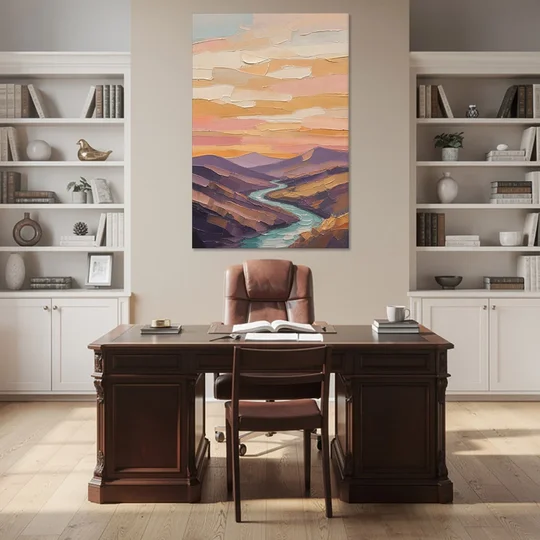 Plum Hills and Teal River at Sunset - Canvas Wall Art - Office - 40x60
