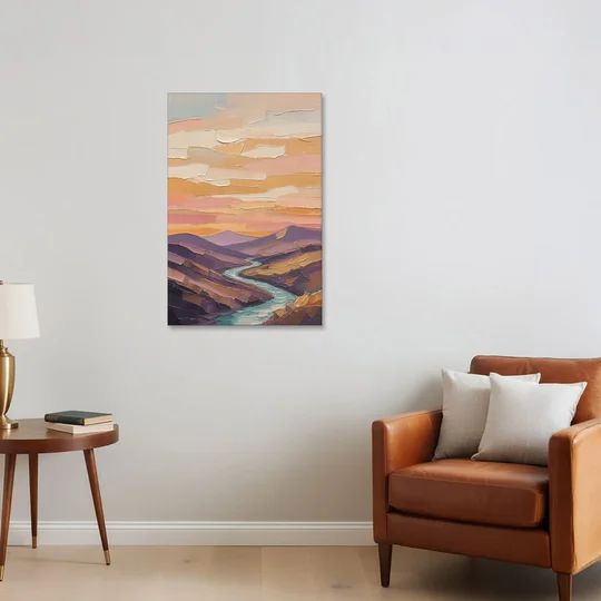 Plum Hills and Teal River at Sunset - Canvas Wall Art - Sofa - 24x36