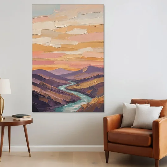 Plum Hills and Teal River at Sunset - Canvas Wall Art - Sofa - 40x60