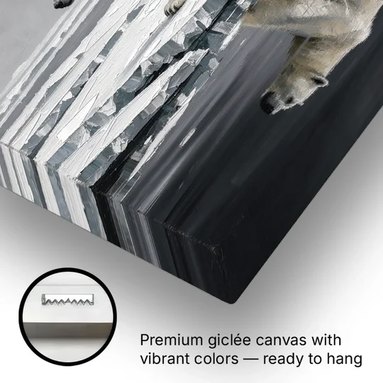 Black and White Polar Bear on Broken Sea Ice - Canvas Wall Art - Gallery Wrap Corner