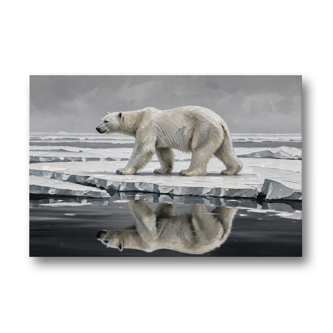 Black and White Polar Bear on Broken Sea Ice - Canvas Wall Art - Front