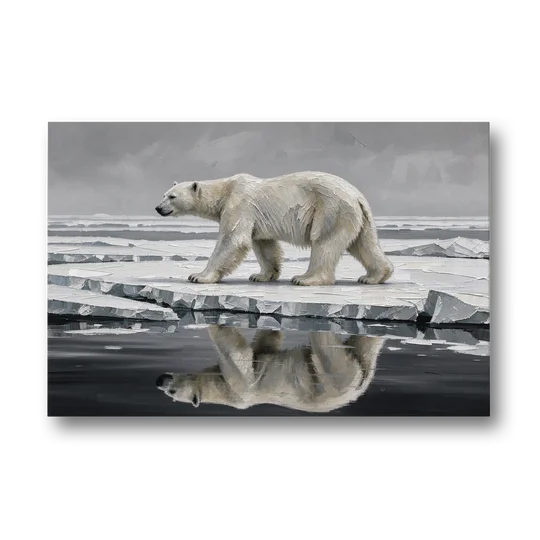 Black and White Polar Bear on Broken Sea Ice - Canvas Wall Art - Front