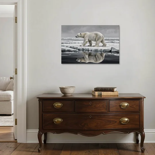 Black and White Polar Bear on Broken Sea Ice - Canvas Wall Art - Coffee Table - 36x24