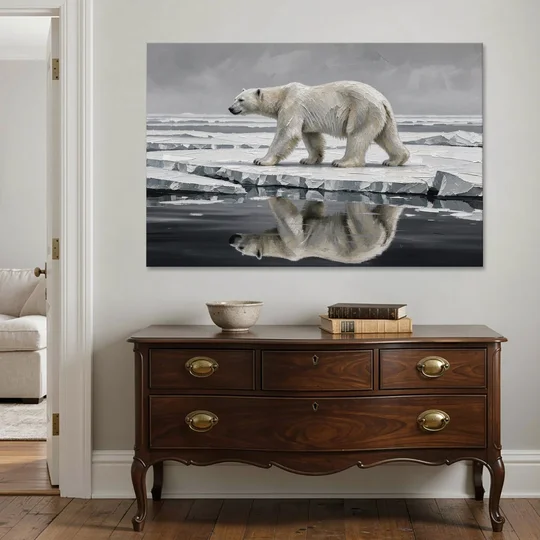 Black and White Polar Bear on Broken Sea Ice - Canvas Wall Art - Coffee Table - 60x40