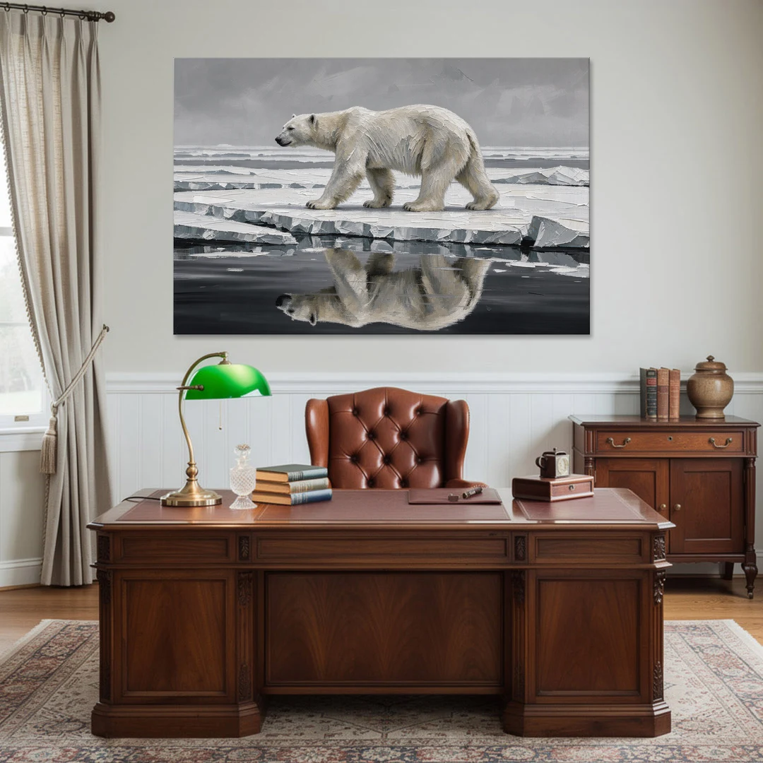 Black and White Polar Bear on Broken Sea Ice - Canvas Wall Art - Office - 60x40