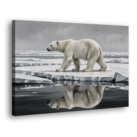 Black and White Polar Bear on Broken Sea Ice - Canvas Wall Art - Side