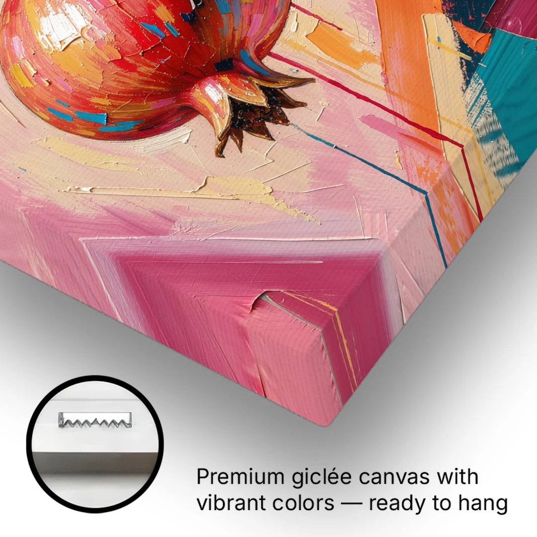 Pomegranate Painting with Two Fruits on Pink - Canvas Wall Art - Gallery Wrap Corner