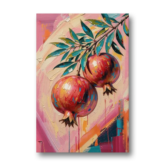 Pomegranate Painting with Two Fruits on Pink - Canvas Wall Art - Front
