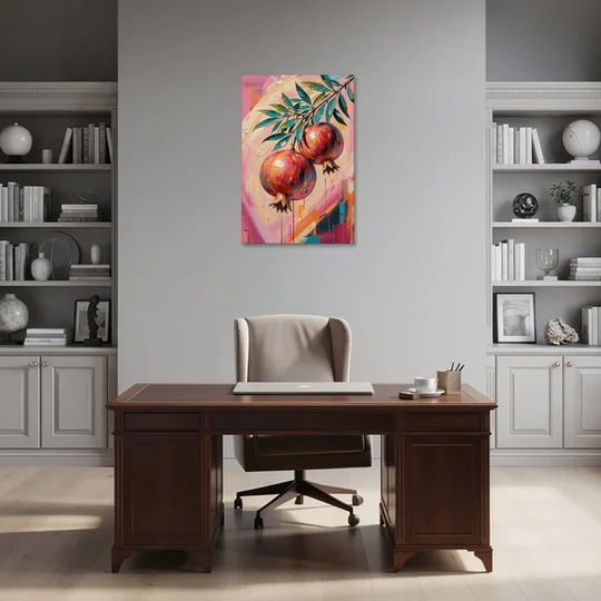Pomegranate Painting with Two Fruits on Pink - Canvas Wall Art - Office - 24x36