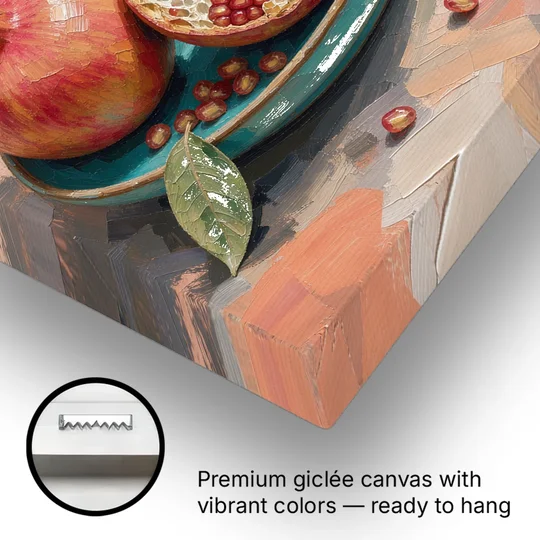 Pomegranates in a Turquoise Bowl for the Kitchen - Canvas Wall Art - Gallery Wrap Corner