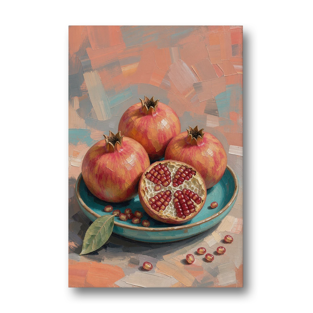 Pomegranates in a Turquoise Bowl for the Kitchen - Canvas Wall Art - Front