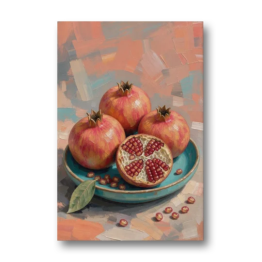 Pomegranates in a Turquoise Bowl for the Kitchen - Canvas Wall Art - Front