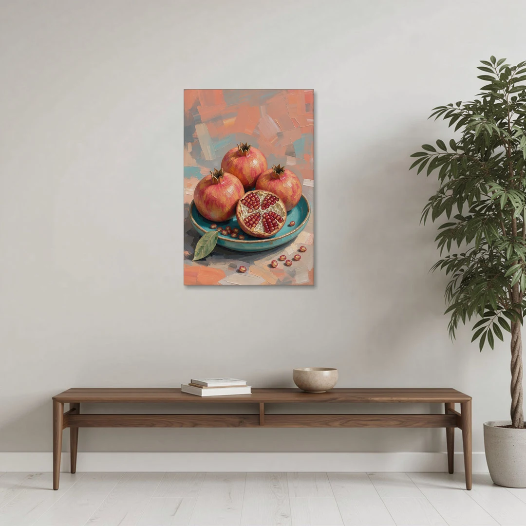 Pomegranates in a Turquoise Bowl for the Kitchen - Canvas Wall Art - Coffee Table - 24x36