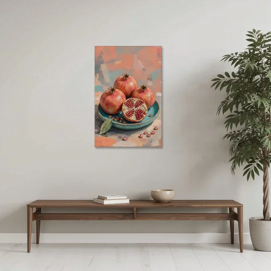 Pomegranates in a Turquoise Bowl for the Kitchen - Canvas Wall Art - Coffee Table - 24x36