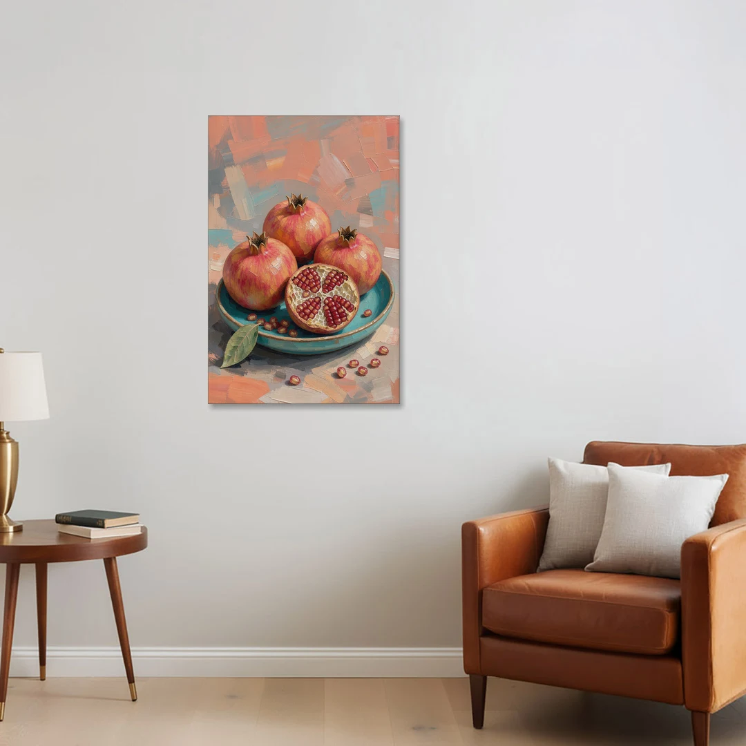 Pomegranates in a Turquoise Bowl for the Kitchen - Canvas Wall Art - Sofa - 24x36