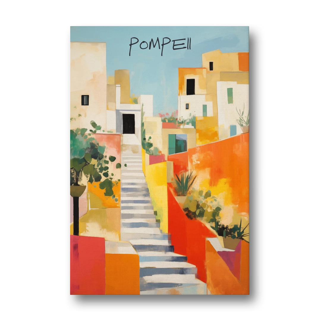 Pompeii Painting of Sunlit White Stairs - Canvas Wall Art - Front