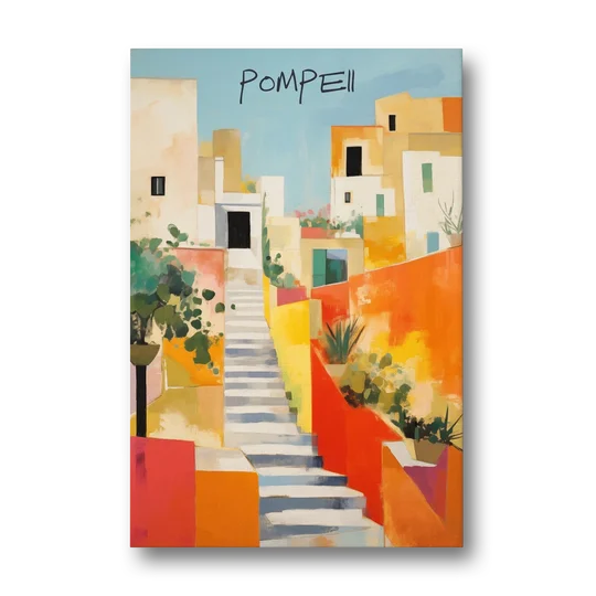 Pompeii Painting of Sunlit White Stairs - Canvas Wall Art - Front