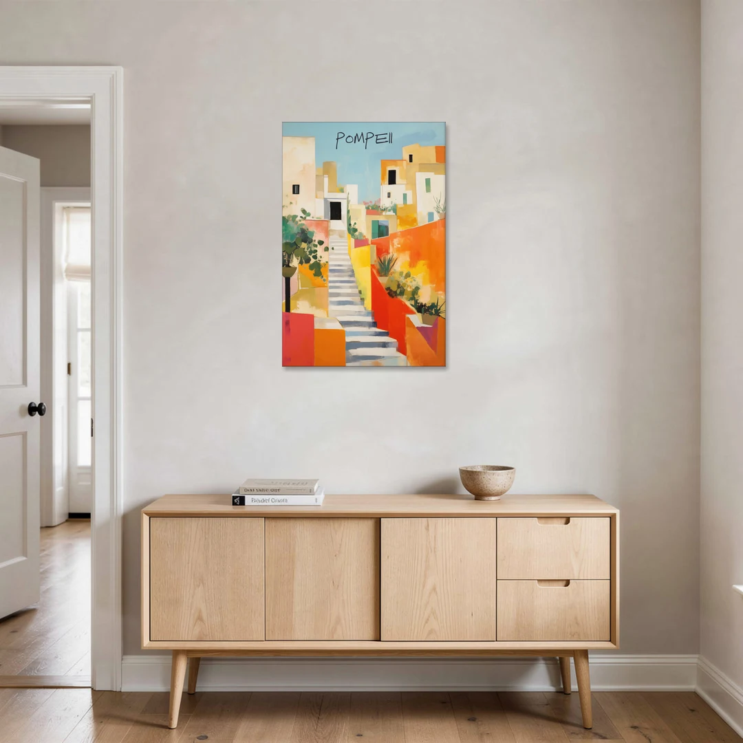 Pompeii Painting of Sunlit White Stairs - Canvas Wall Art - Coffee Table - 24x36