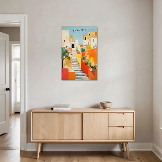 Pompeii Painting of Sunlit White Stairs - Canvas Wall Art - Coffee Table - 24x36