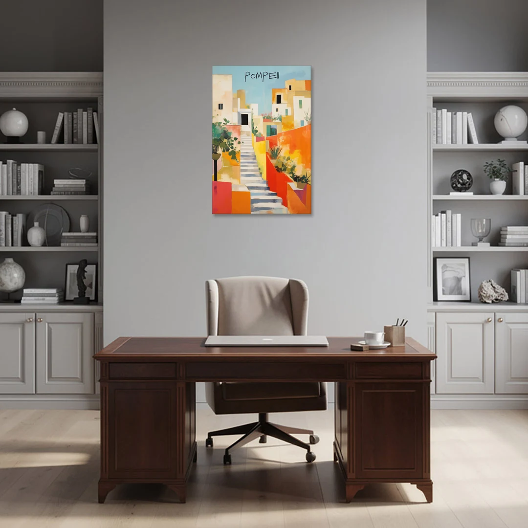 Pompeii Painting of Sunlit White Stairs - Canvas Wall Art - Office - 24x36