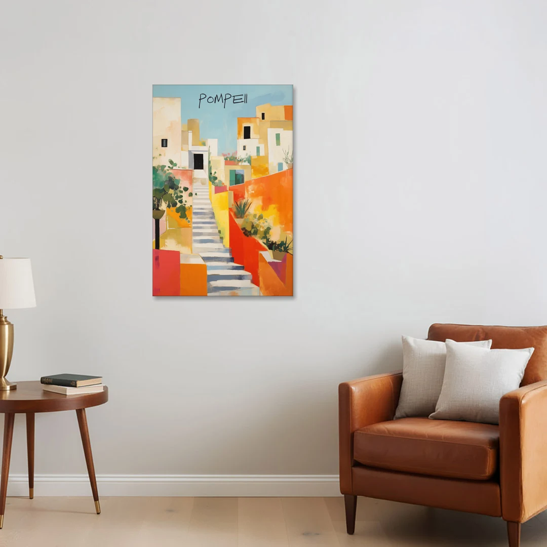 Pompeii Painting of Sunlit White Stairs - Canvas Wall Art - Sofa - 24x36