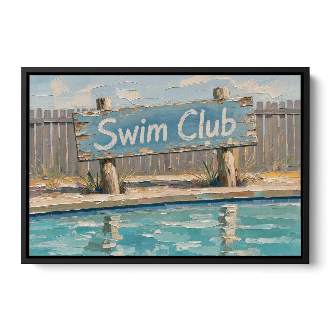 Pool Signs for Backyard Swim Club Board - Black Framed Canvas Wall Art - Front