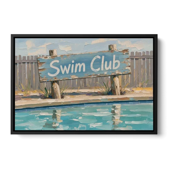 Pool Signs for Backyard Swim Club Board - Black Framed Canvas Wall Art - Front