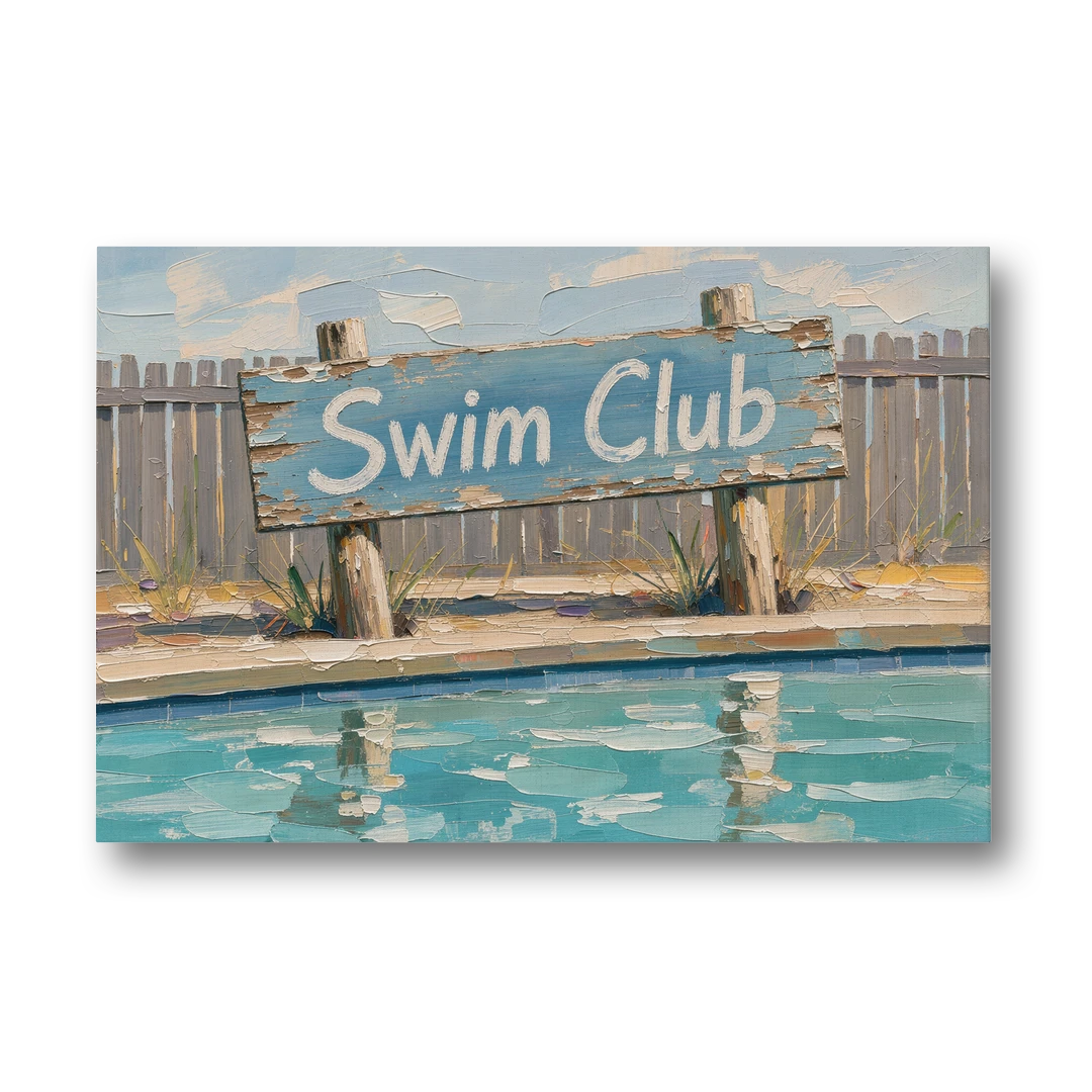 Pool Signs for Backyard Swim Club Board - Canvas Wall Art - Front