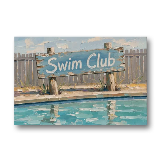 Pool Signs for Backyard Swim Club Board - Canvas Wall Art - Front