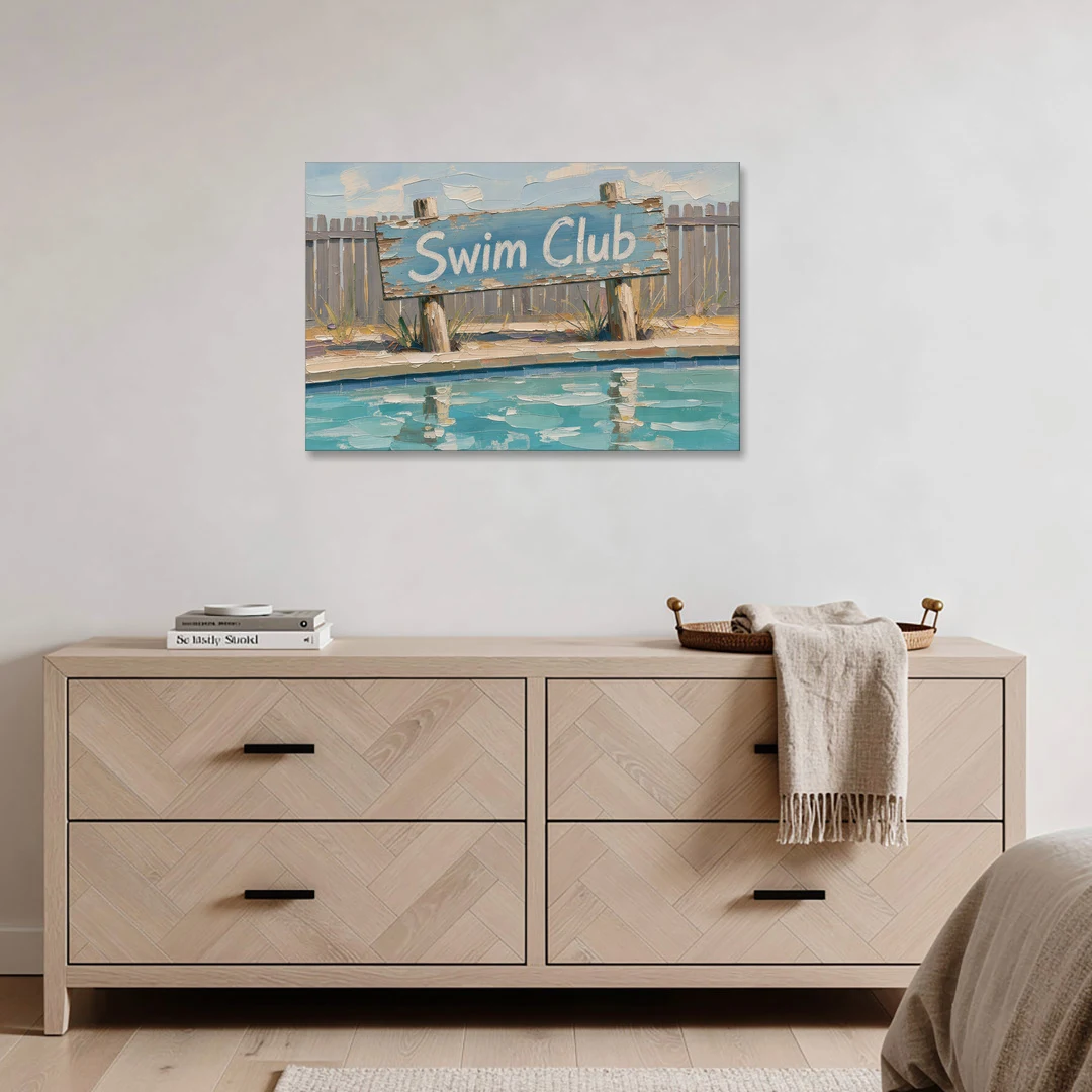 Pool Signs for Backyard Swim Club Board - Canvas Wall Art - Coffee Table - 36x24