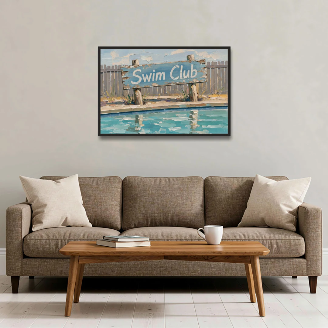 Pool Signs for Backyard Swim Club Board - Black Framed Canvas Wall Art - Sofa - 36x24