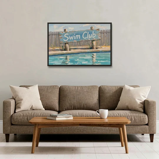 Pool Signs for Backyard Swim Club Board - Black Framed Canvas Wall Art - Sofa - 36x24