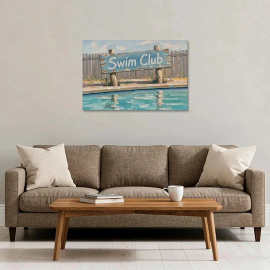Pool Signs for Backyard Swim Club Board - Canvas Wall Art - Sofa - 36x24