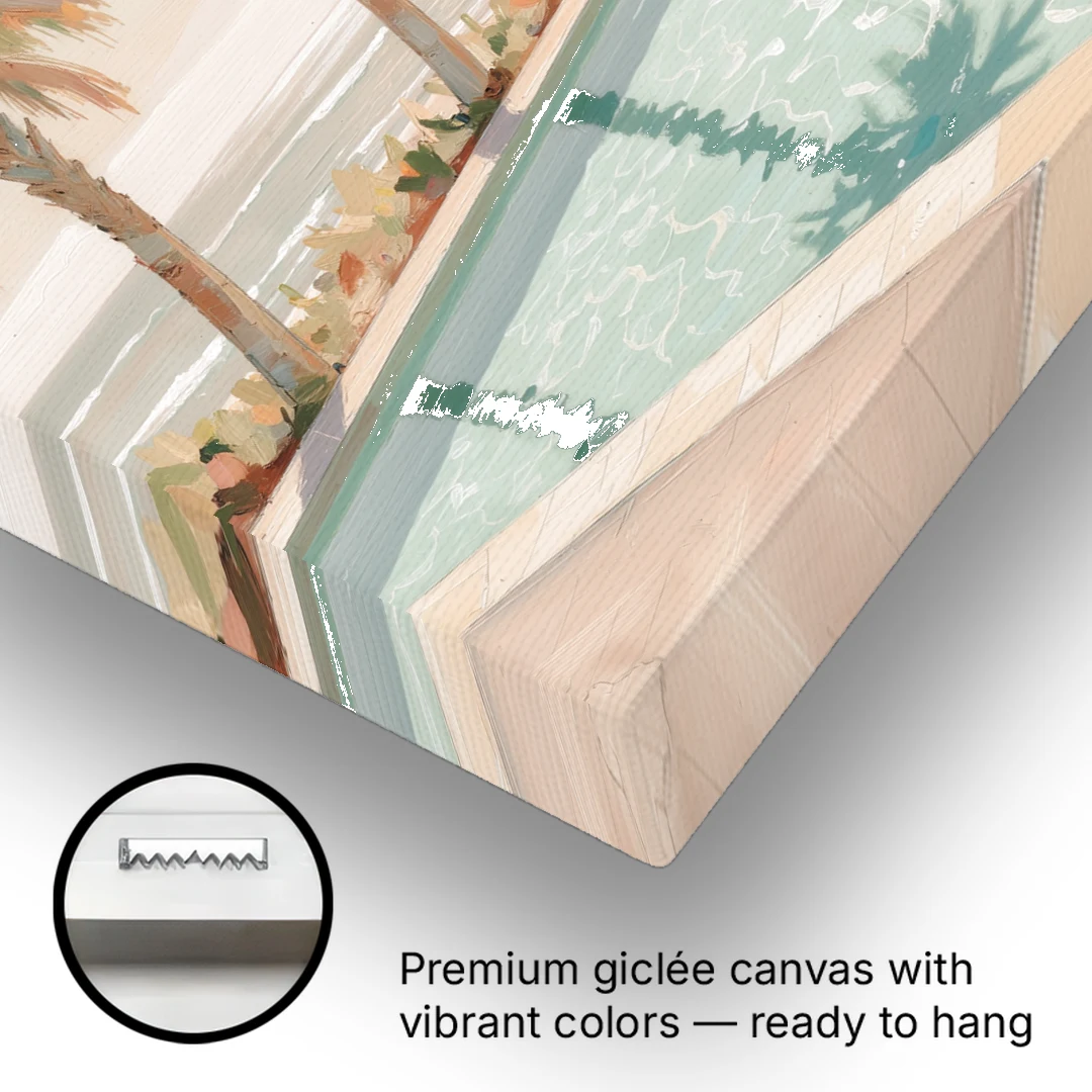 Poolside Art with Three Palm Shadows - Canvas Wall Art - Gallery Wrap Corner