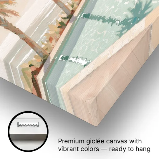 Poolside Art with Three Palm Shadows - Canvas Wall Art - Gallery Wrap Corner